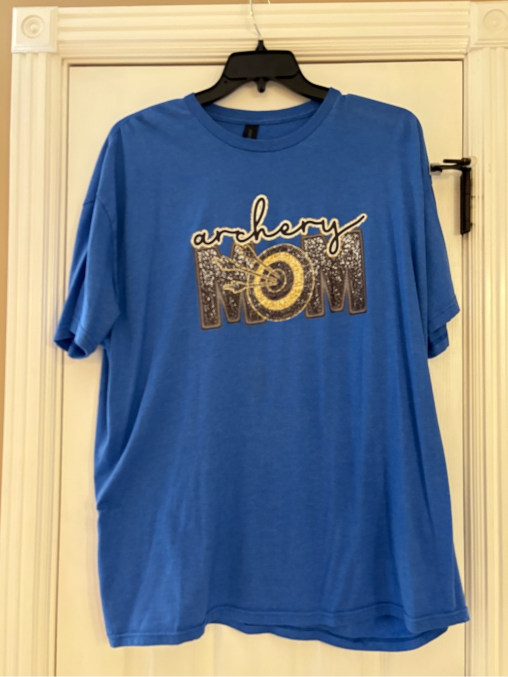 Gildan Blue Archery Mom Graphic Tee with Gold Accent